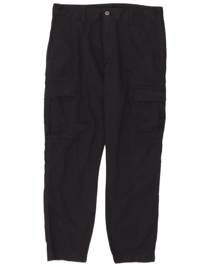 MARKS & SPENCER Mens Straight Cargo Trousers W34 L29 Black Cotton