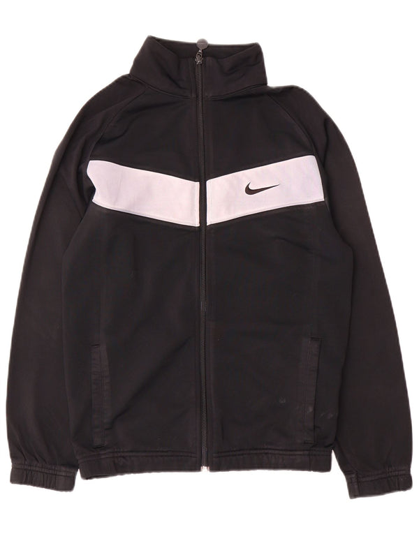Nike Boys Tracksuit Top Jacket 12-13 Years Large Black Colourblock