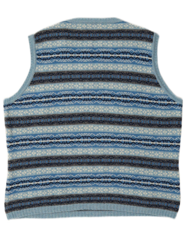 Luisa Spagnoli Womens Vest Tank Top UK 16 Large Blue Fair Isle Wool