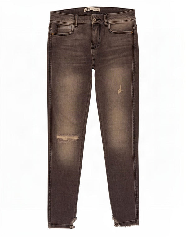 Zara Womens Distressed Skinny Jeans EU 34 2XS W24 L28 Grey Cotton