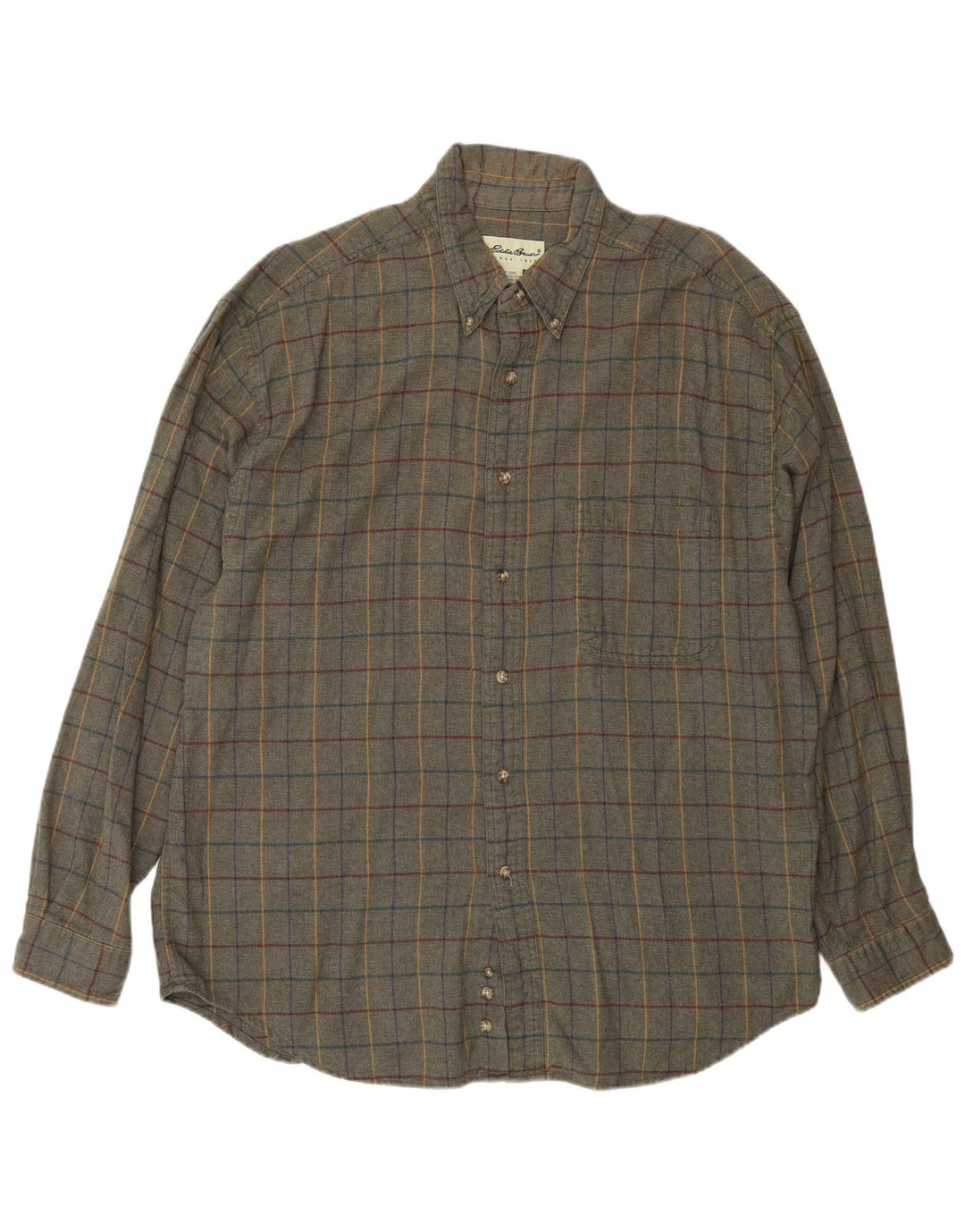 Eddie Bauer Mens Flannel Shirt XL Khaki Check Cotton