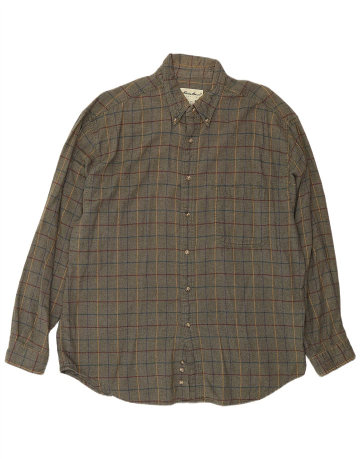 Eddie Bauer Mens Flannel Shirt XL Khaki Check Cotton