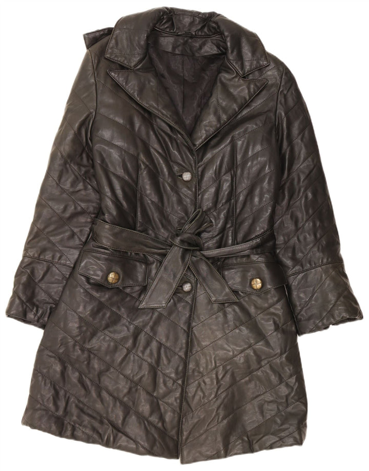 Vintage Womens Leather Coat UK 14 Medium Black Leather