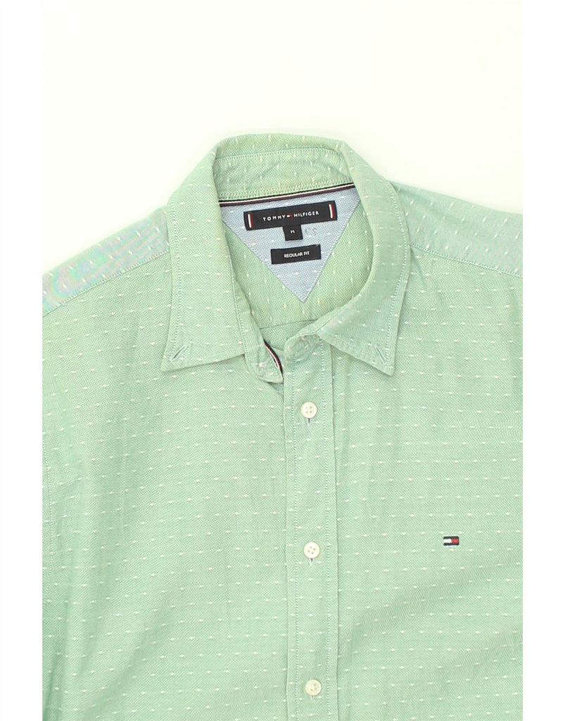 TOMMY HILFIGER Mens Regular Fit Shirt Medium Green Spotted Cotton | Vintage Tommy Hilfiger | Thrift | Second-Hand Tommy Hilfiger | Used Clothing | Messina Hembry 