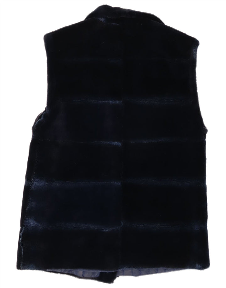 Vintage Womens Fur Gilet UK 14 Medium Navy Blue