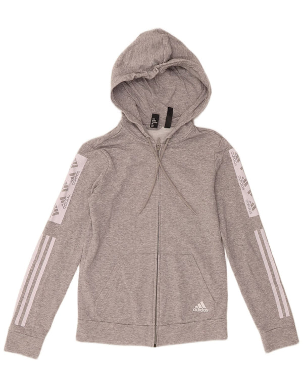 Adidas Womens Graphic Zip Hoodie Sweater UK 8/10 Small Grey Cotton