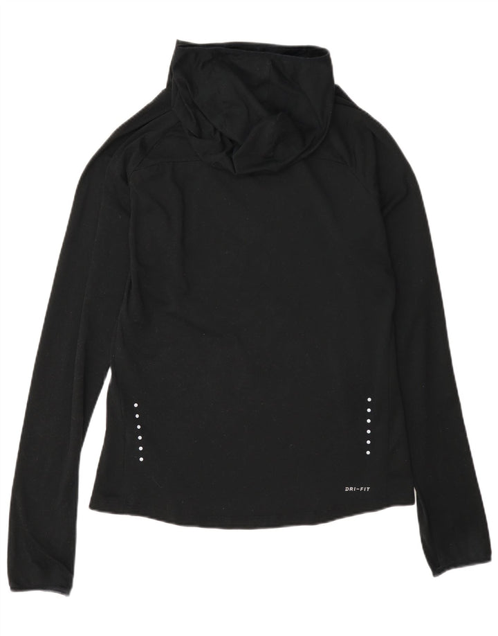 Nike Womens Dri Fit Hooded Top Long Sleeve UK 10 Small Black Polyester