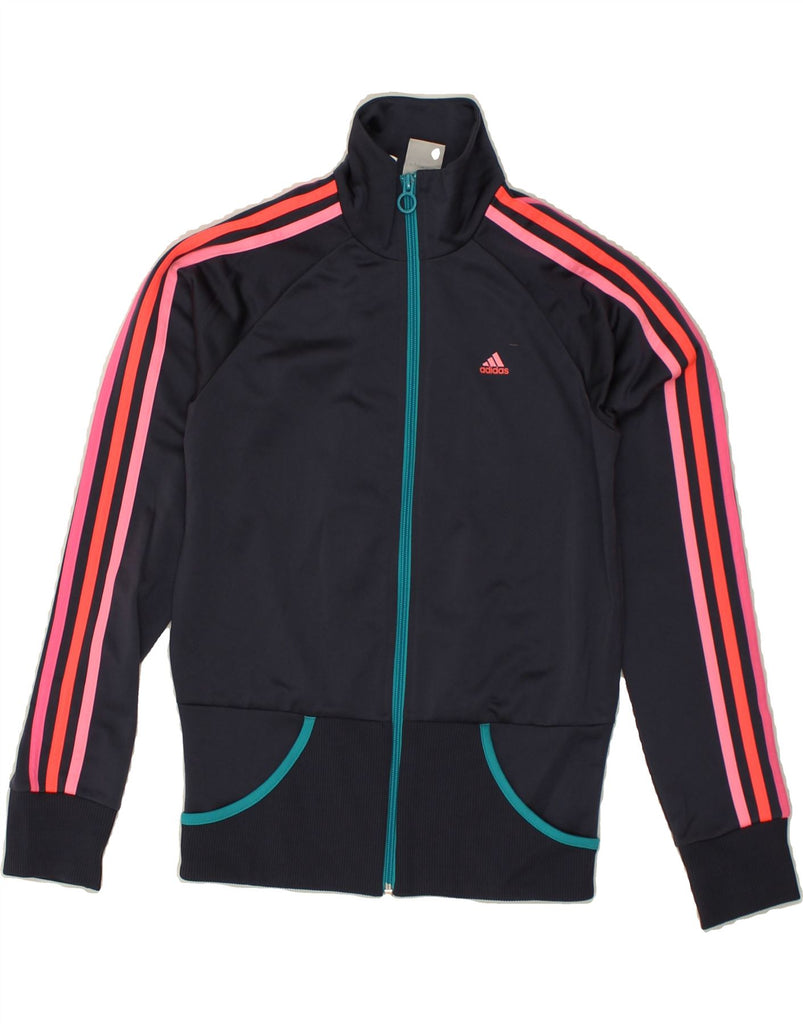 ADIDAS Girls Tracksuit Top Jacket 12-13 Years Navy Blue Colourblock | Vintage Adidas | Thrift | Second-Hand Adidas | Used Clothing | Messina Hembry 
