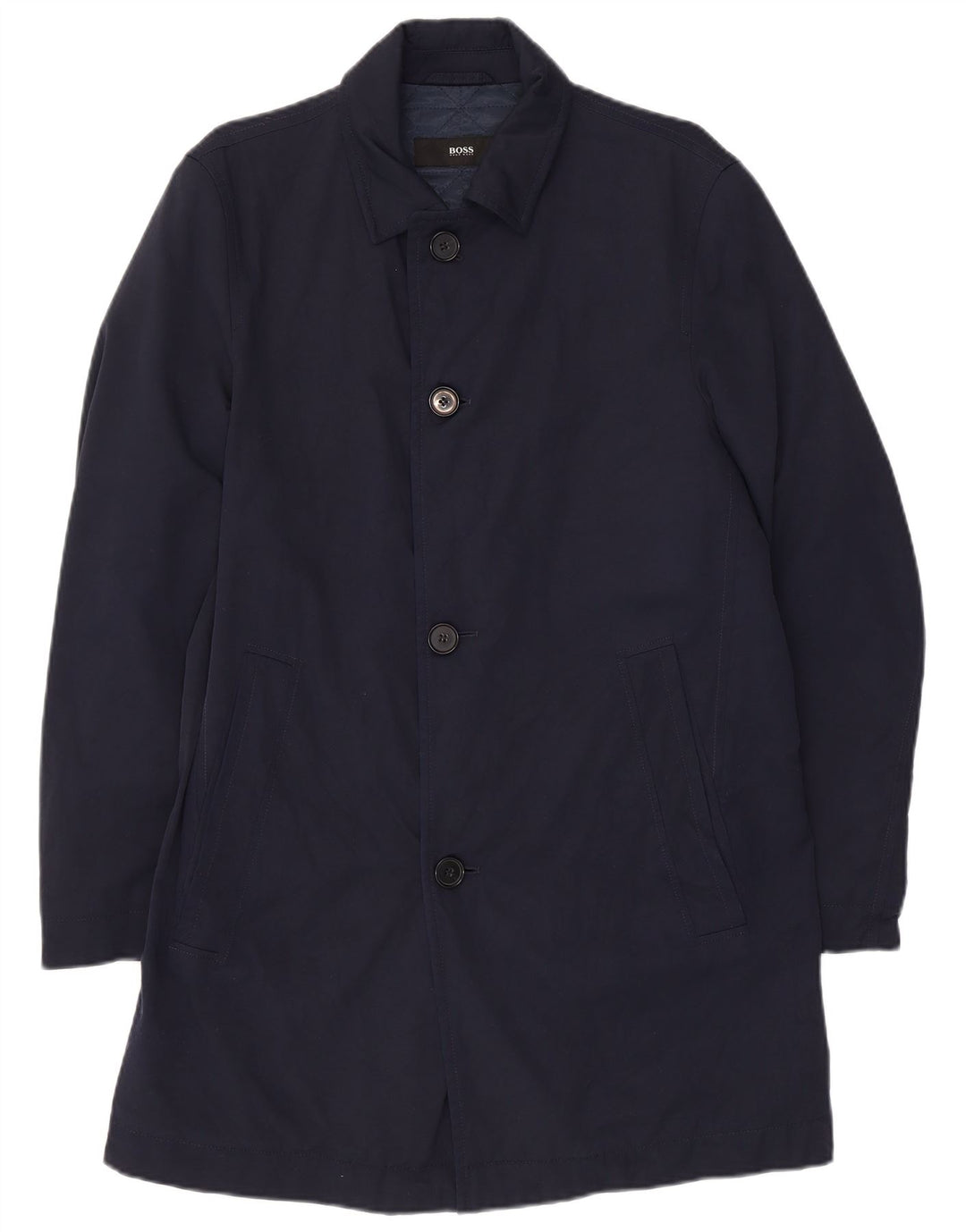 Hugo Boss Mens Overcoat EU 46 Small Navy Blue Polyamide