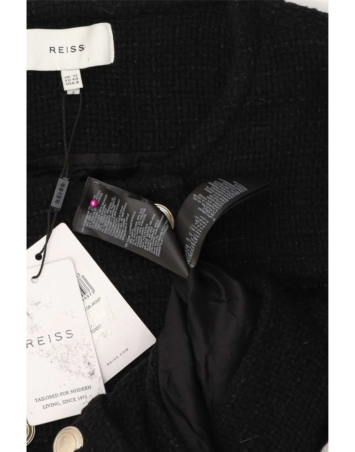 Reiss Womens Double Breasted Bolero Jacket UK 12 Medium Black Acrylic