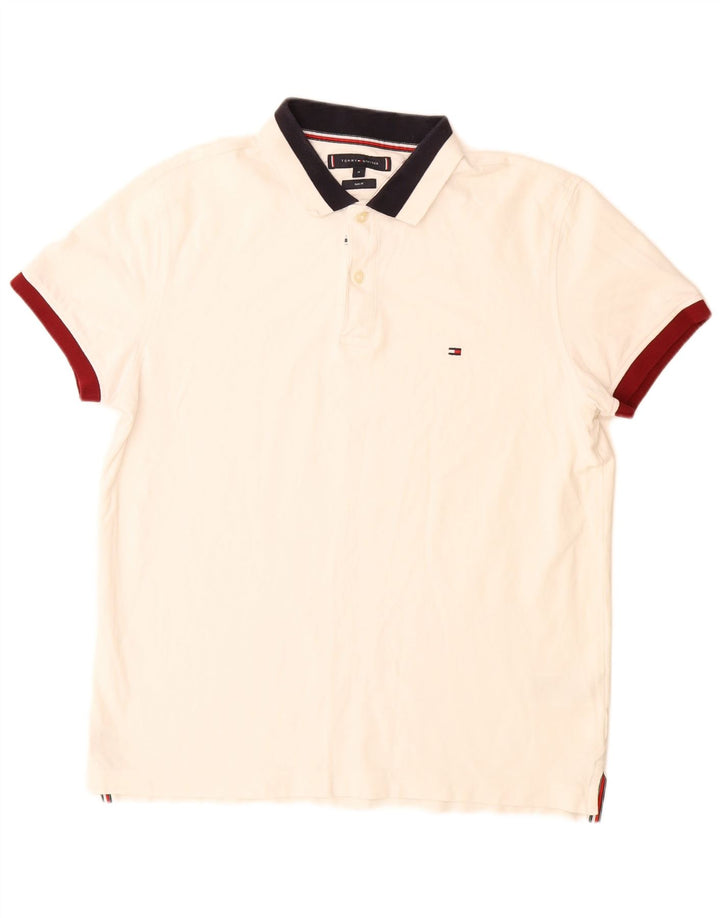 Tommy Hilfiger Mens Slim Fit Polo Shirt Medium White Cotton