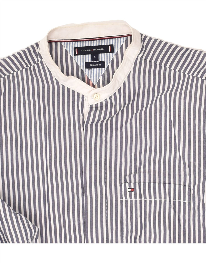 TOMMY HILFIGER Mens Regular Fit Shirt Large Blue Striped Cotton | Vintage Tommy Hilfiger | Thrift | Second-Hand Tommy Hilfiger | Used Clothing | Messina Hembry 