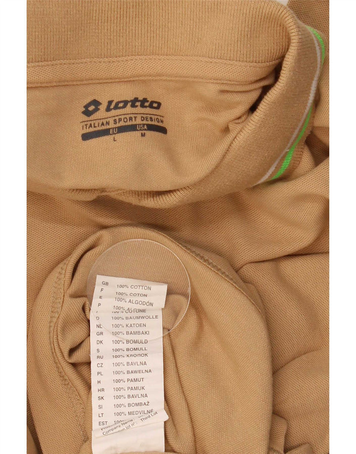 Lotto Mens Polo Shirt Large Beige Striped Cotton