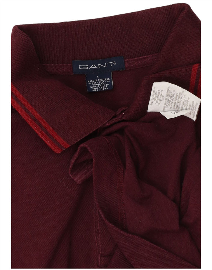 GANT Mens Long Sleeve Polo Shirt Large Maroon Cotton