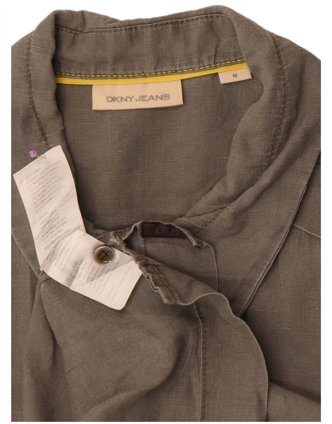 Dkny Mens Short Sleeve Shirt Medium Khaki Linen