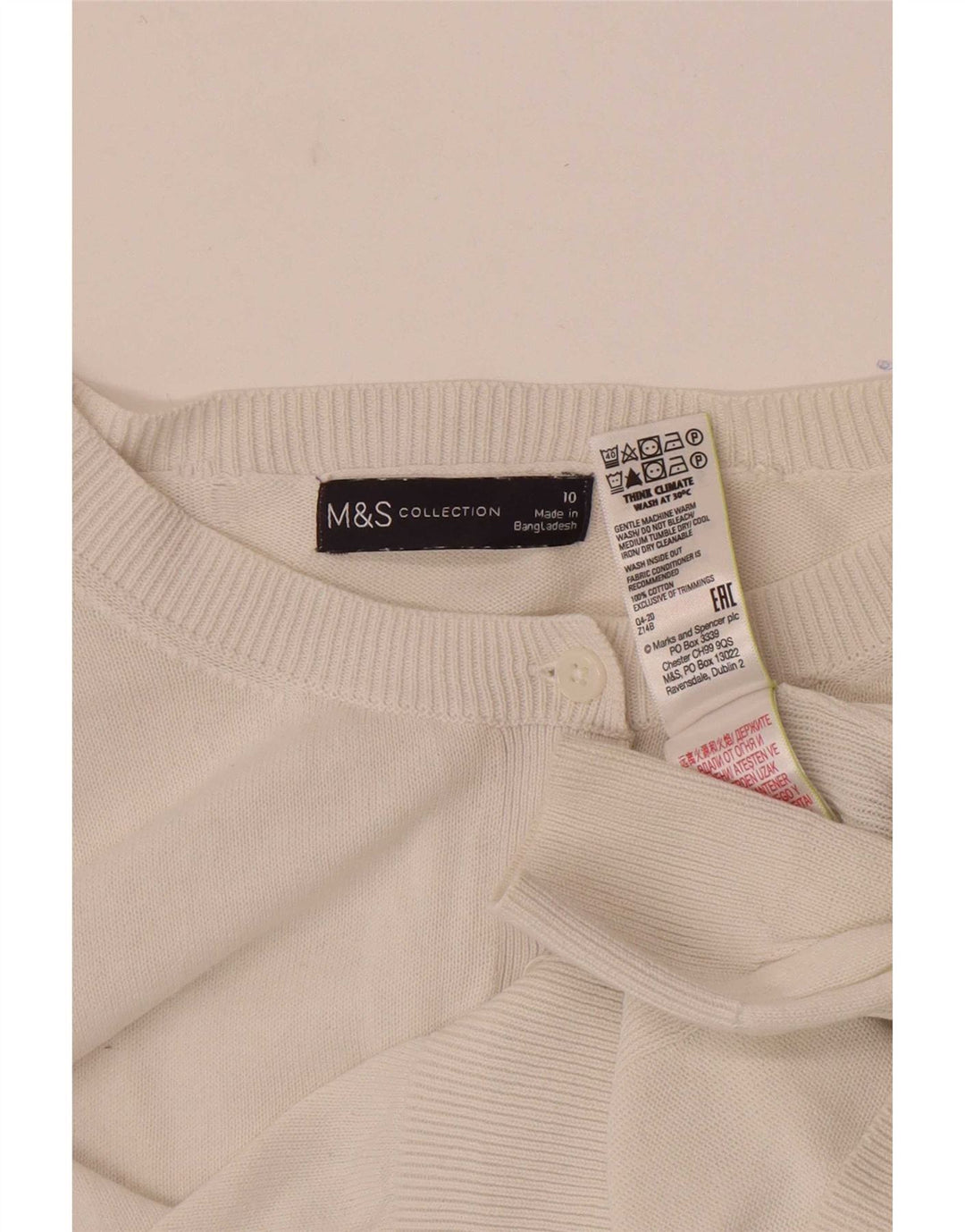 Marks & Spencer Womens Crop Cardigan Sweater UK 10 Small White Cotton