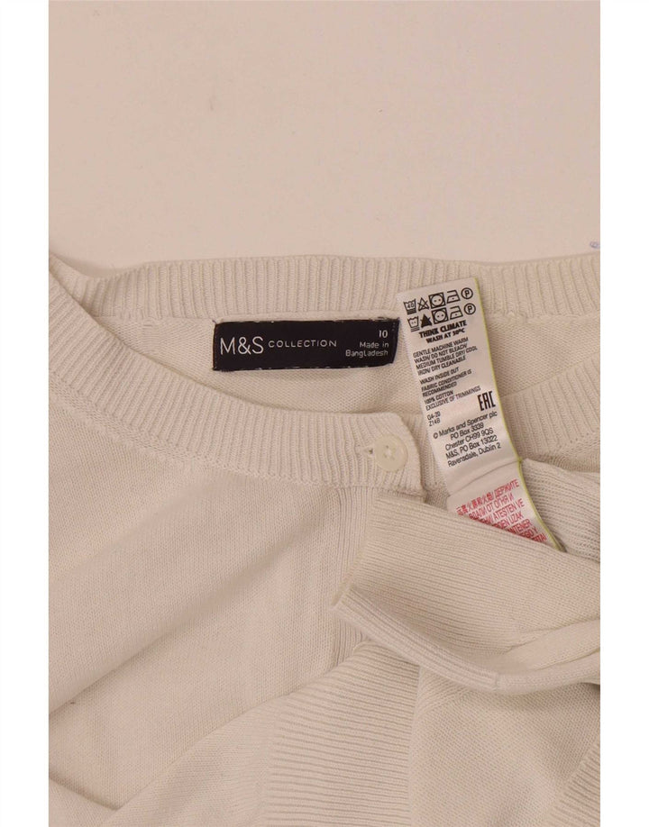 Marks & Spencer Womens Crop Cardigan Sweater UK 10 Small White Cotton