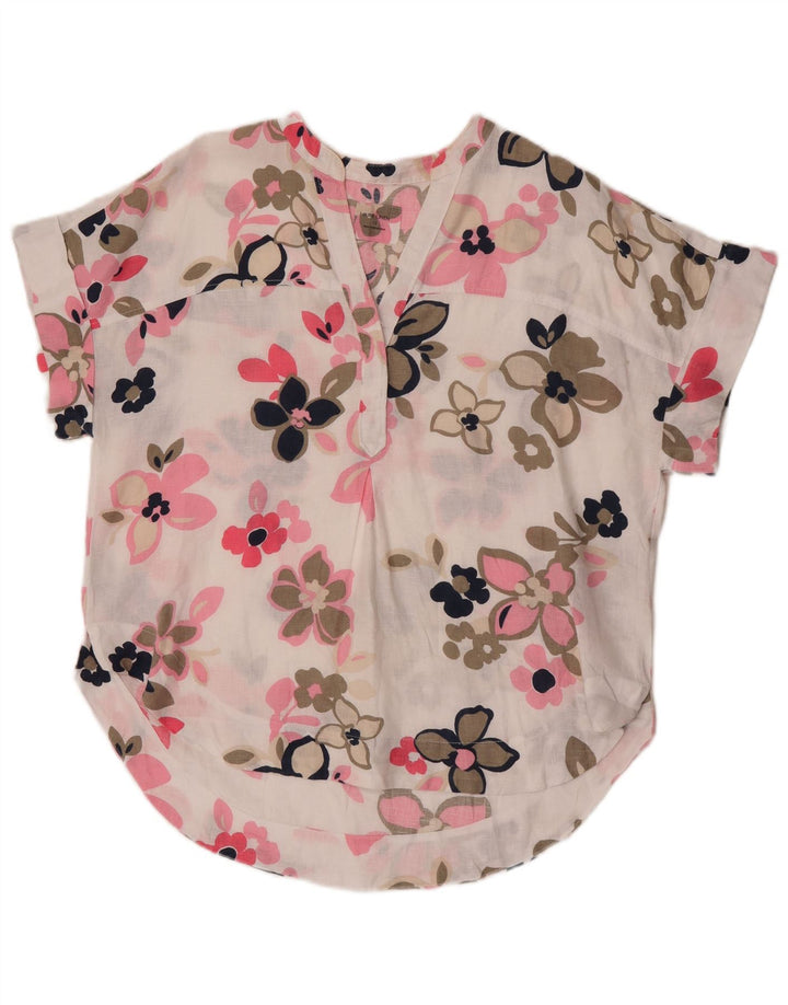 Marks & Spencer Womens Oversized Blouse Top UK 12 Medium White Floral Linen