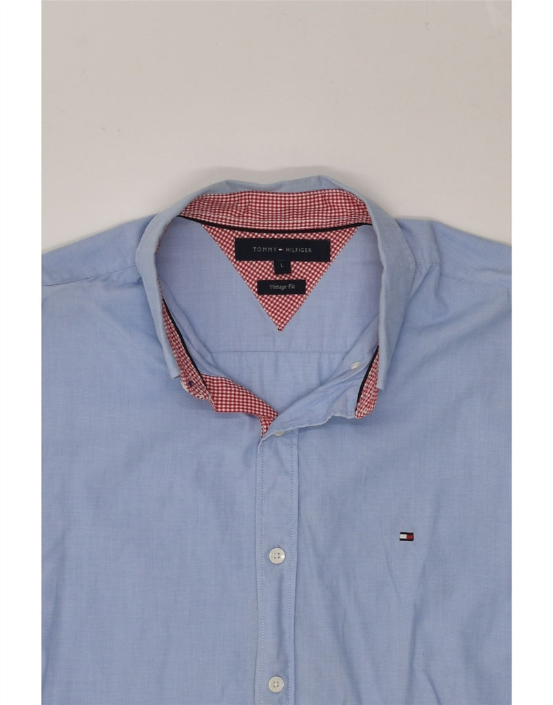 TOMMY HILFIGER Mens Vintage Fit Shirt Large Blue Cotton | Vintage Tommy Hilfiger | Thrift | Second-Hand Tommy Hilfiger | Used Clothing | Messina Hembry 