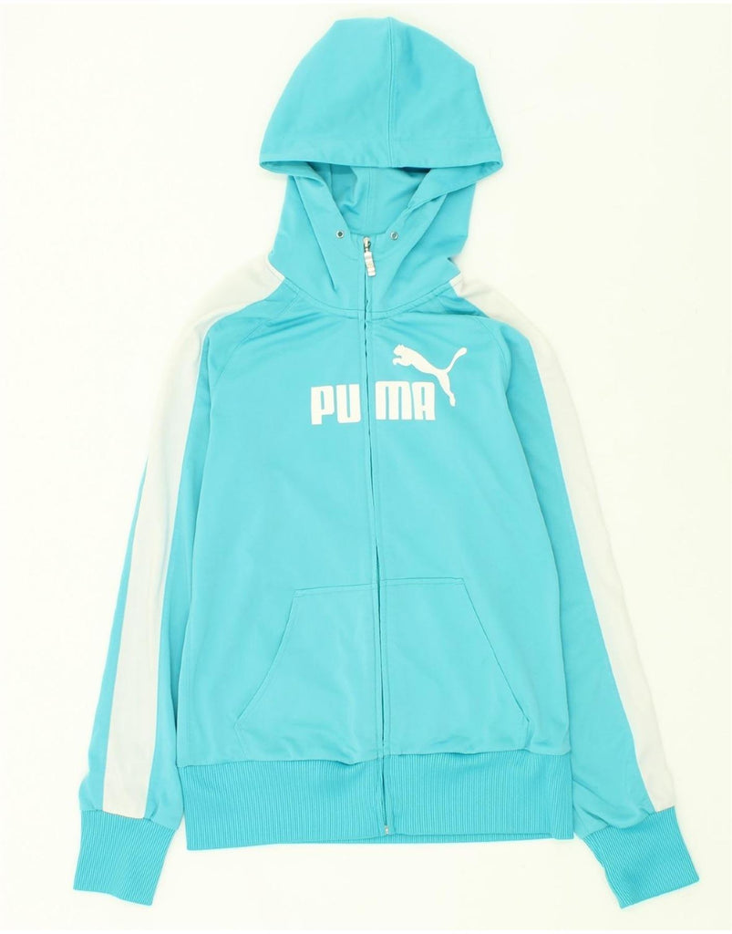 PUMA Womens Graphic Zip Hoodie Sweater UK 12 Medium Blue Colourblock | Vintage Puma | Thrift | Second-Hand Puma | Used Clothing | Messina Hembry 
