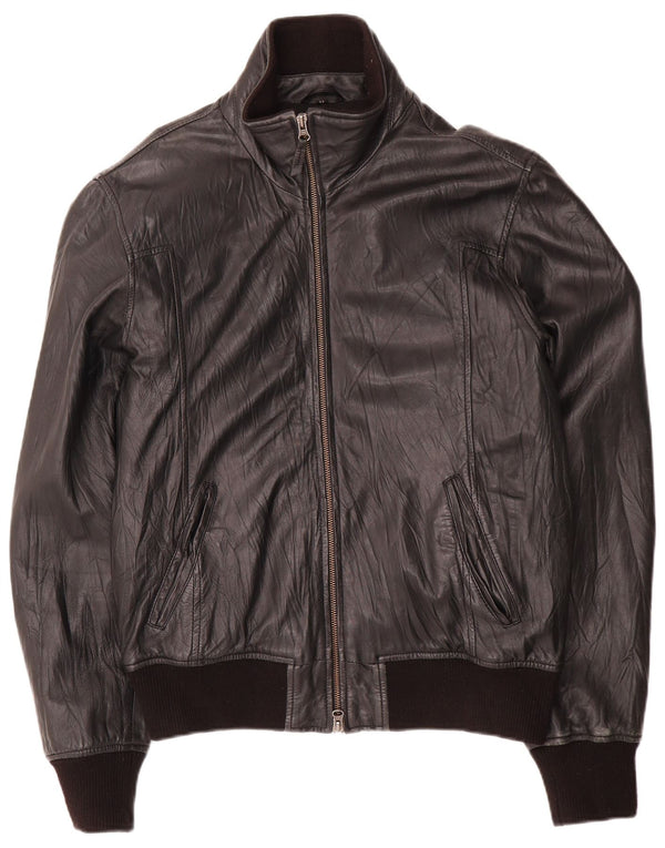 Bata and More Mens Bomber Leather Jacket Size 54 Large Black Leather