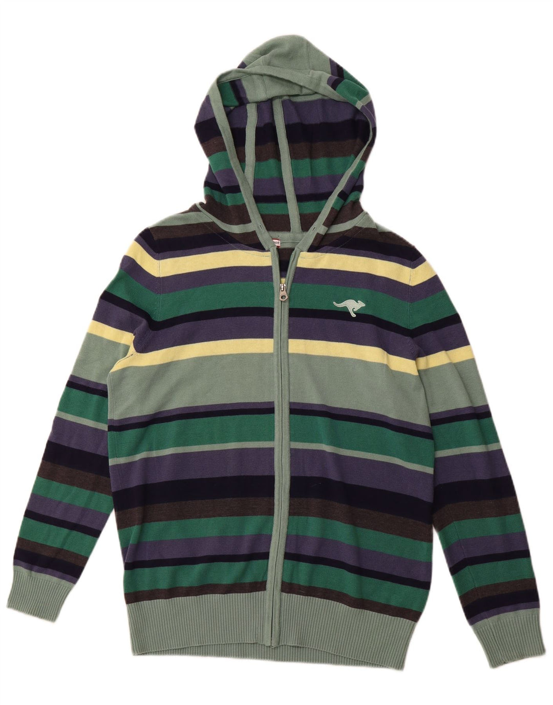 KANGAROOS Womens Hooded Cardigan Sweater UK 18/20 XL Multicoloured Striped