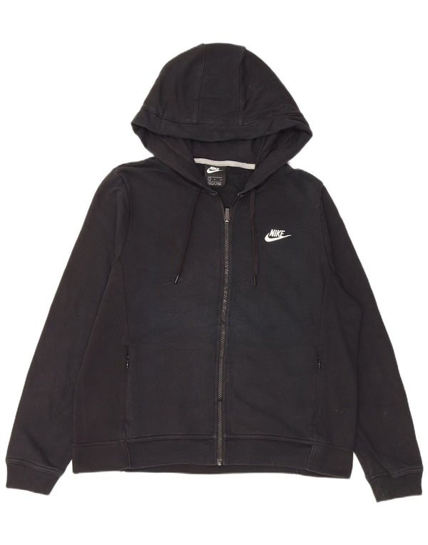 NIKE Womens Zip Hoodie Sweater UK 16 Large Black Cotton
