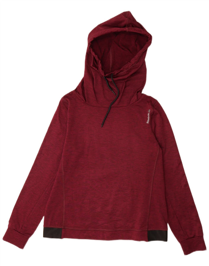 REEBOK Womens Hoodie Jumper UK 12/14 Medium Maroon Flecked Polyester