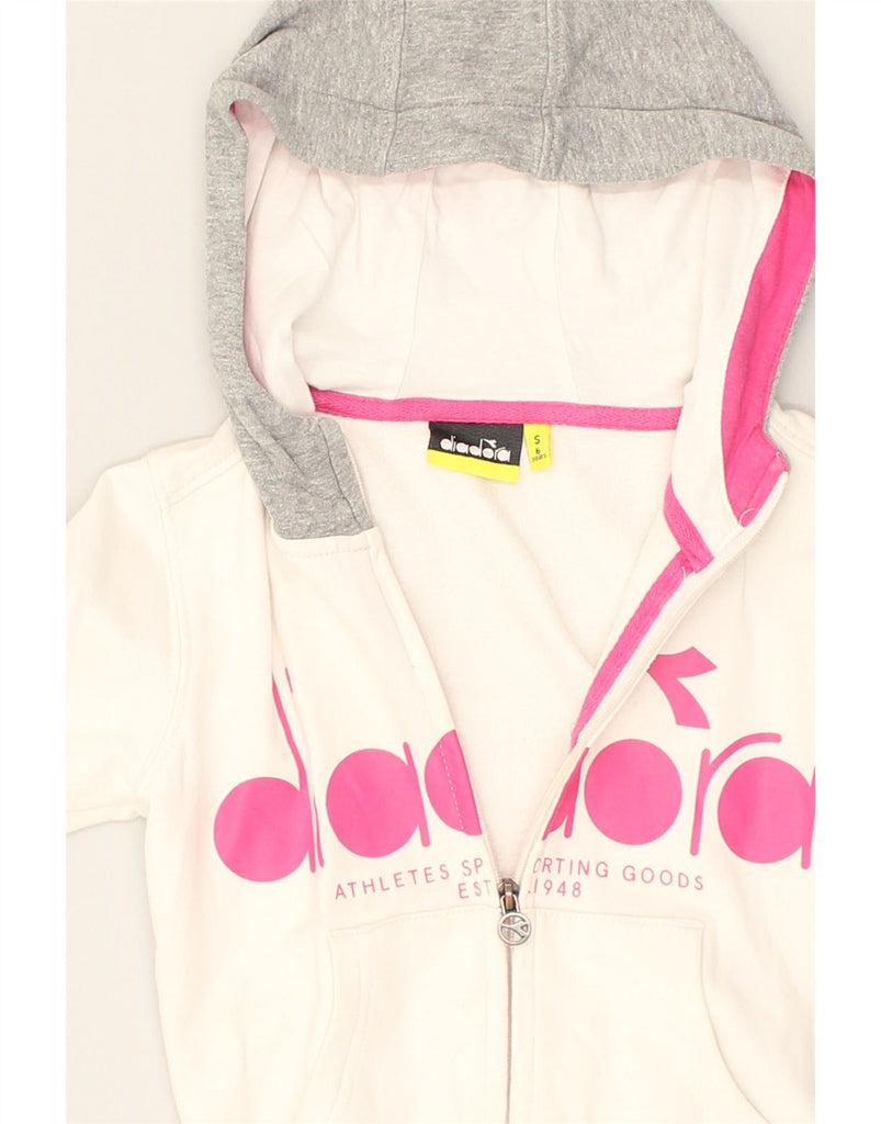 DIADORA Girls Graphic Zip Hoodie Sweater 5-6 Years Small Off White Cotton | Vintage Diadora | Thrift | Second-Hand Diadora | Used Clothing | Messina Hembry 