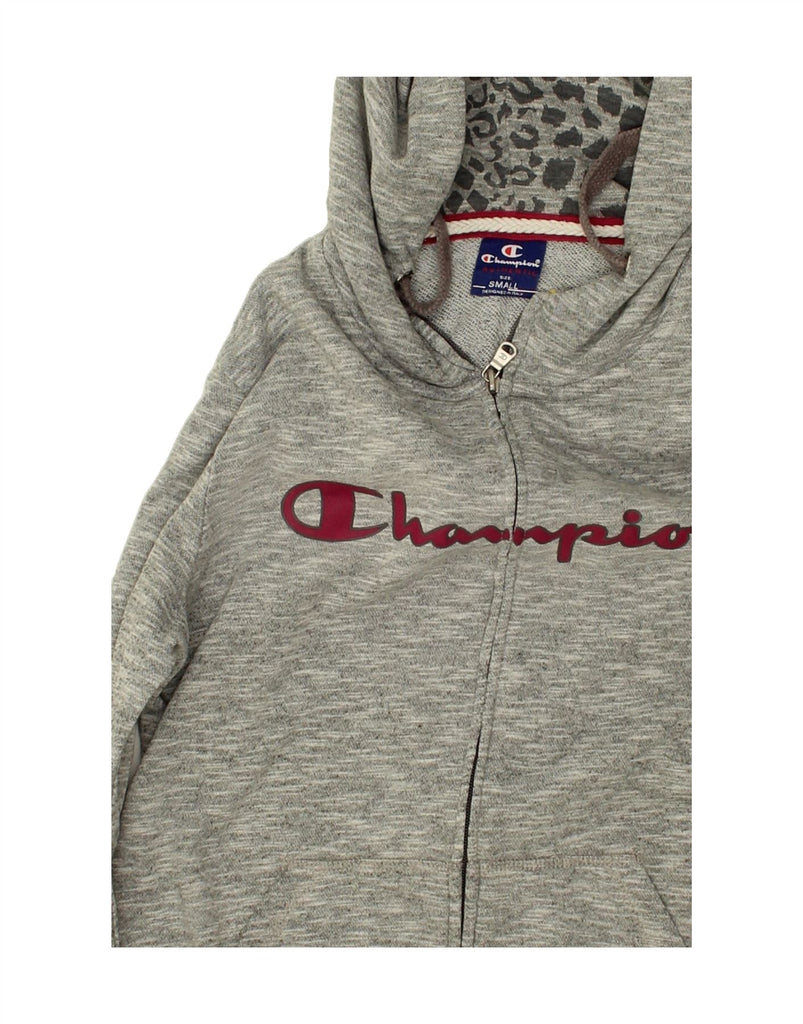 CHAMPION Womens Graphic Zip Hoodie Sweater UK 10 Small Grey Flecked Cotton | Vintage Champion | Thrift | Second-Hand Champion | Used Clothing | Messina Hembry 