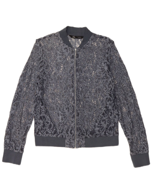 Zara Womens Crop See Through Cardigan Top UK 12 Medium Blue Floral