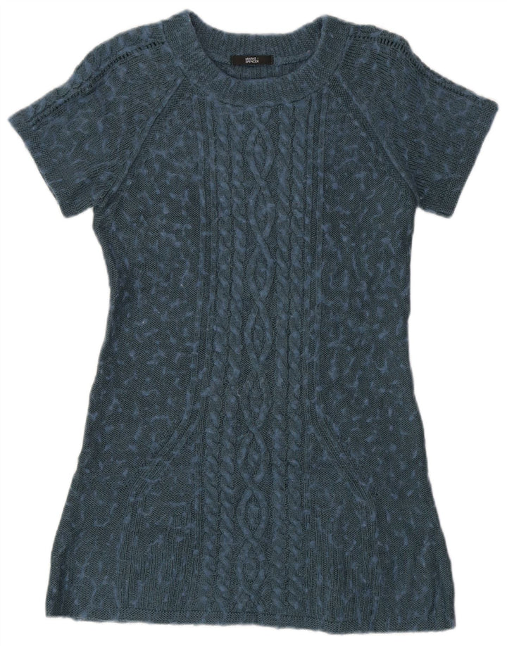 Marks & Spencer Womens Mini Jumper Dress UK 12 Medium Blue Flecked
