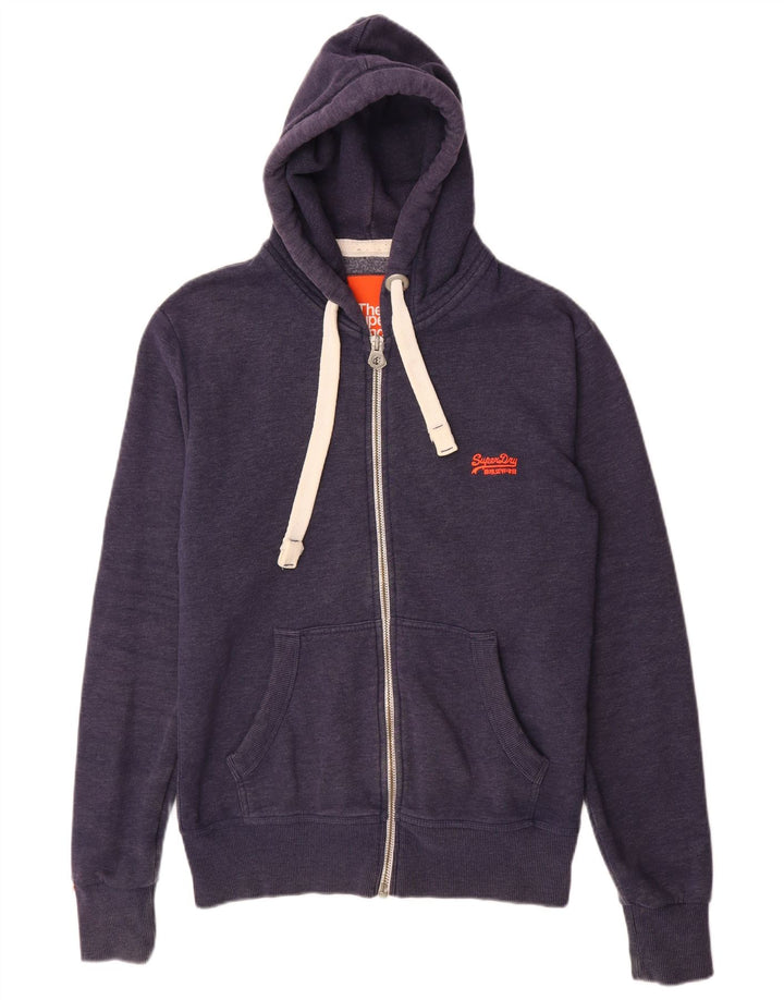 Superdry Mens Zip Hoodie Sweater Medium Navy Blue Cotton