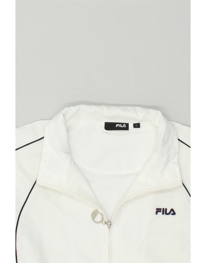 FILA Womens Graphic Tracksuit Top Jacket UK 16 Large White Polyester | Vintage Fila | Thrift | Second-Hand Fila | Used Clothing | Messina Hembry 