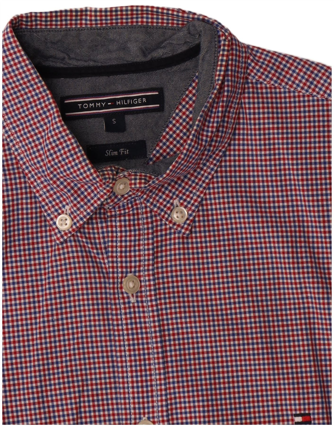 Tommy Hilfiger Mens Slim Fit Shirt Small Red Gingham Cotton