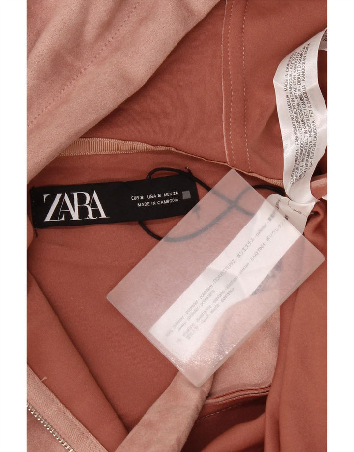 Zara Womens Oversized Zip Neck Hoodie Jumper UK 10 Small Pink Polyester