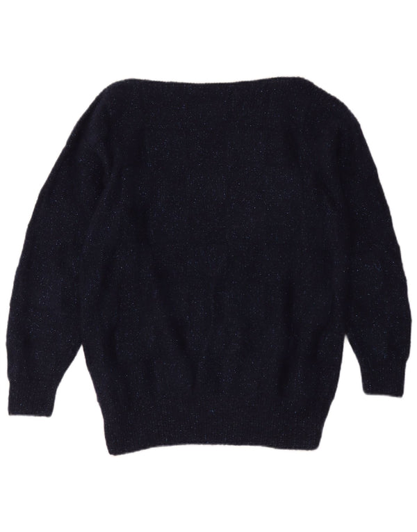 Vintage Womens Boat Neck Jumper Sweater UK 16 Large Navy Blue Flecked