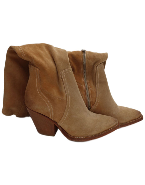 Vero Cuoio Womens Suede Knee High Boots UK Size 4 Beige Leather Western