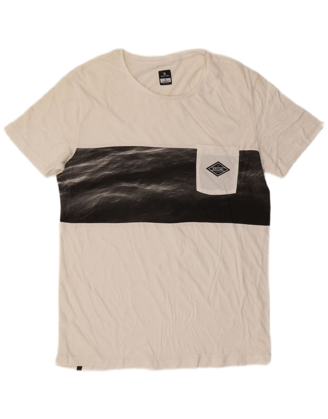 Rip Curl Mens Standard Fit T-Shirt Top Medium White Colourblock Cotton