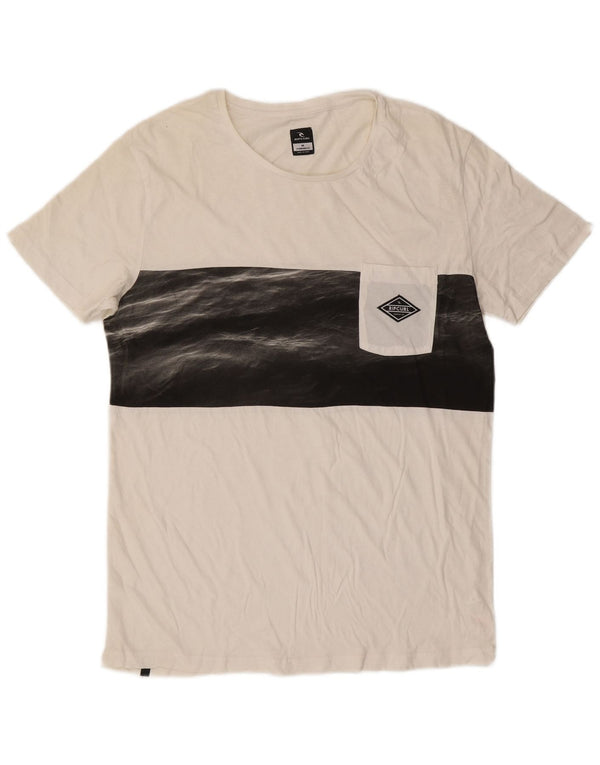 Rip Curl Mens Standard Fit T-Shirt Top Medium White Colourblock Cotton