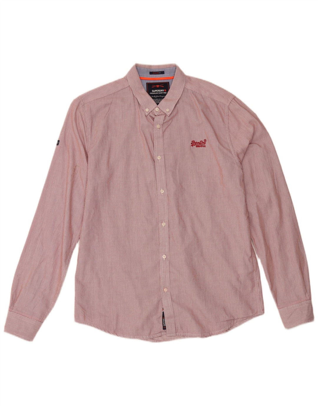 Superdry Mens Regular Fit Shirt Large Red Pinstripe Cotton