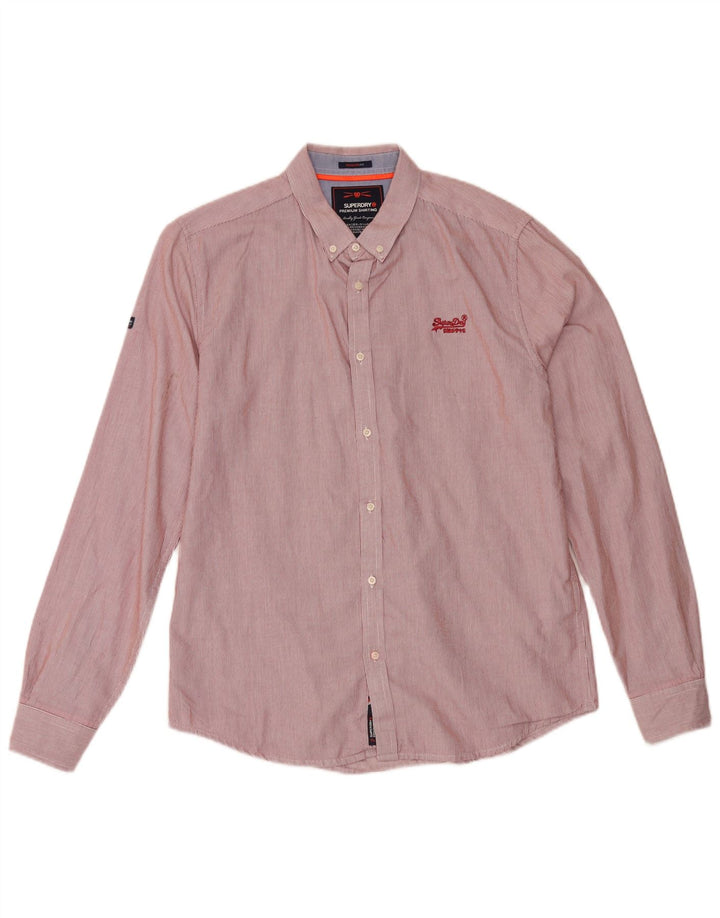 Superdry Mens Regular Fit Shirt Large Red Pinstripe Cotton