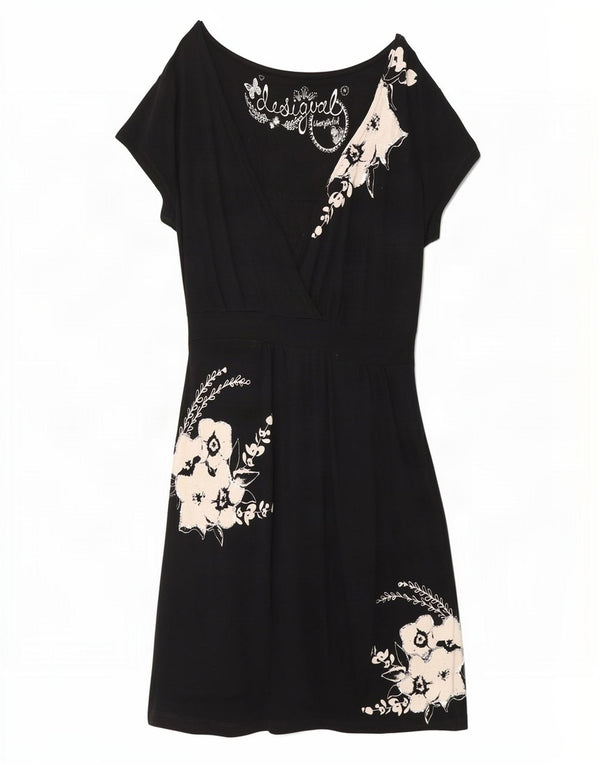 Desigual Womens Basic Dress UK 16 Large Black Floral Viscose