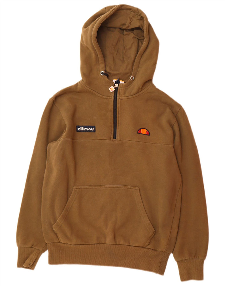 ELLESSE Mens Zip Neck Hoodie Jumper Small Khaki Cotton