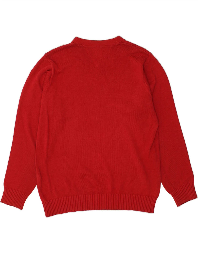 TOMMY HILFIGER Mens V-Neck Jumper Sweater Large Red Cotton | Vintage Tommy Hilfiger | Thrift | Second-Hand Tommy Hilfiger | Used Clothing | Messina Hembry 