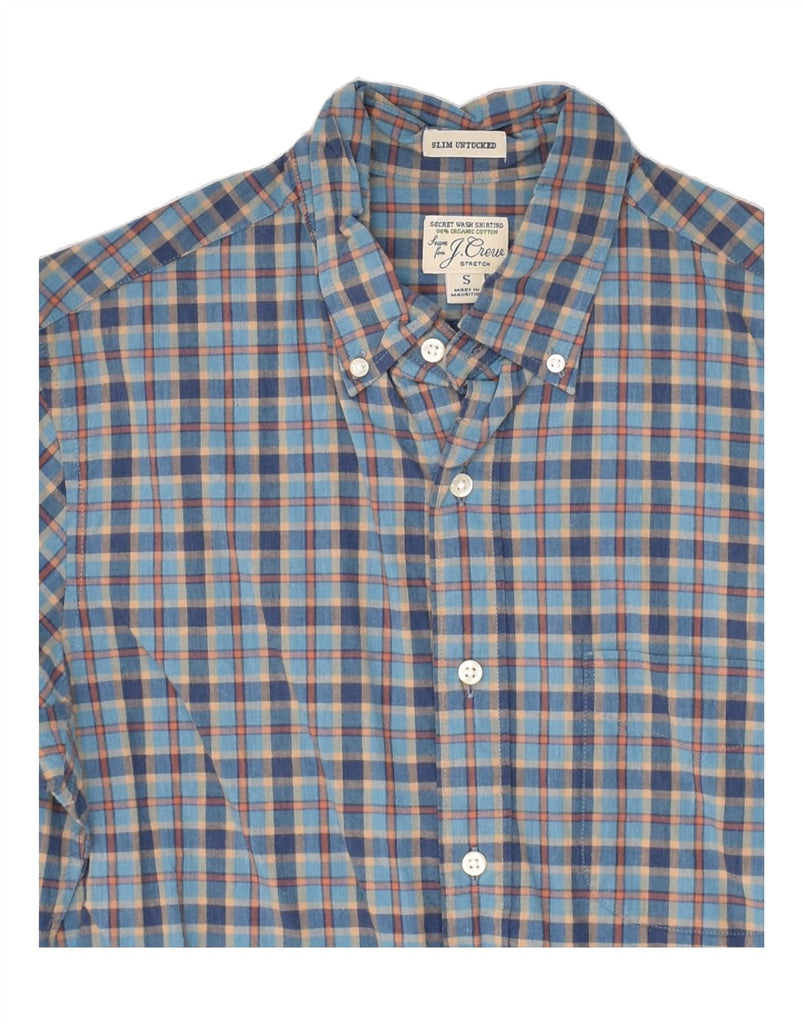 J. CREW Mens Stretch Slim Shirt Small Blue Check Cotton Vintage J. Crew and Second-Hand J. Crew from Messina Hembry 