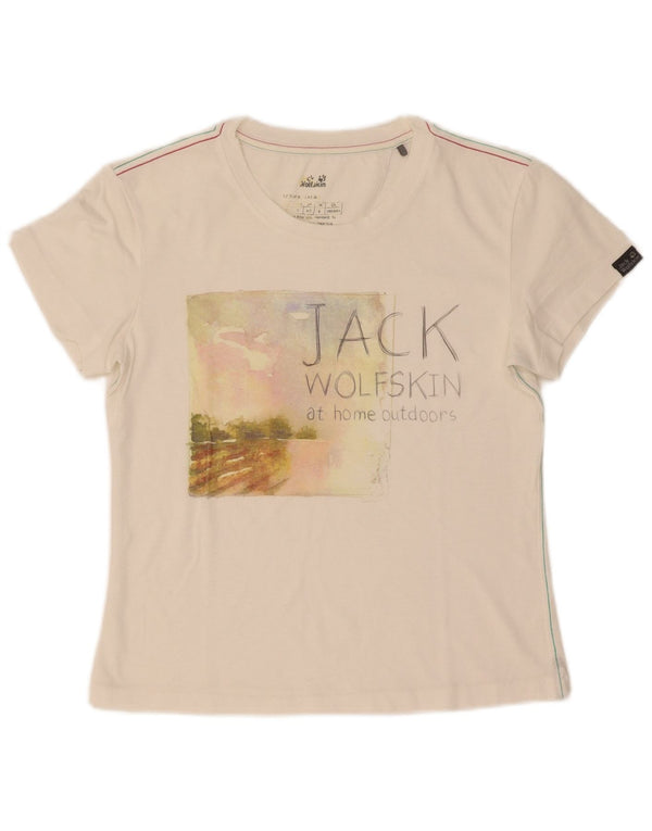 Jack Wolfskin Womens Graphic T-Shirt Top UK 6 XS White