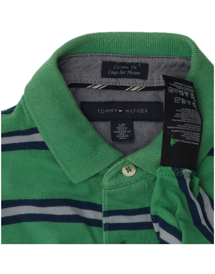 TOMMY HILFIGER Mens Custom Fit Polo Shirt Small Green Striped Cotton