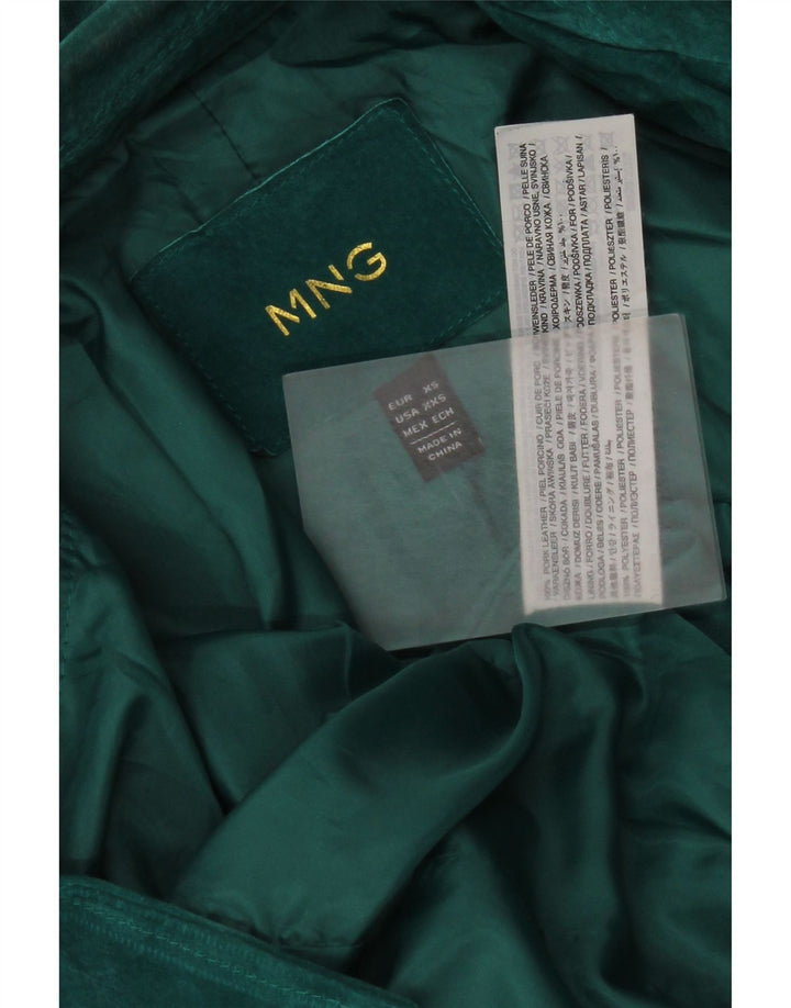 Mango Womens Crop Suede Biker Jacket UK 6 XS Green Leather
