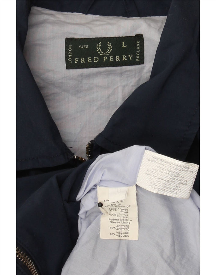 FRED PERRY Mens Bomber Jacket UK 40 Large Navy Blue Cotton